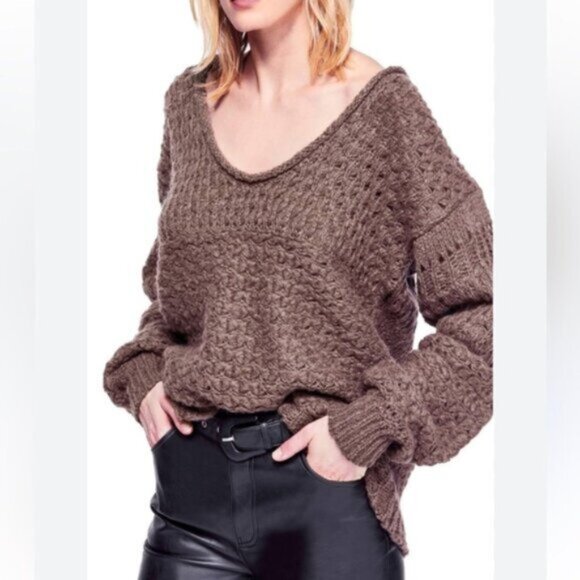 Free People  *Crashing Waves Pullover Sweater Brown Knit Relaxed Womens  Small - Picture 9 of 13